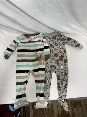 Simple Striped Blue, Gray, Black & Cream Moose Footed One-Piece Set